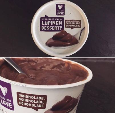 Das vegane Lupinen Dessert mit Schokolade von Made with Luve kommt einem echten Schokoladenpudding so nah wie nur irgend möglich. Herrlich cremige Konsistenz paart sich mit einem wunderbaren Schokoladengeschmack, ohne dass die Lupine einen Eigengeschmack entwickeln würde. Für Pudding-Liebhaber eine unbedingte Empfehlung!